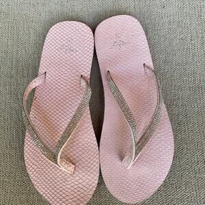 Pink Sandals size 7 with bling straps Flip Flops Beach Pool Hot Tub Vacation